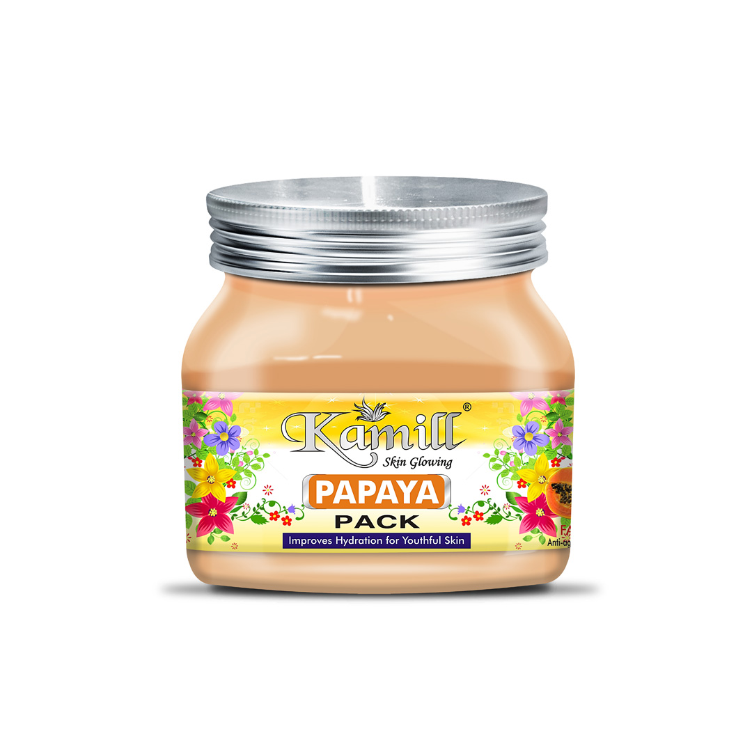 Papaya facial pack, tan removal, glowing skin, skin brightening, Kamill papaya kit, natural skincare, face & body pack, instant glow