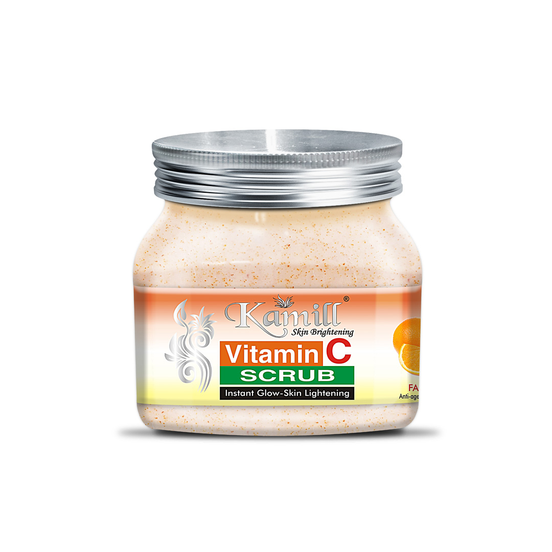 Kamill Vitamin C Scrub, Vitamin C Face Scrub, Instant Glow Scrub, Skin Lightening Scrub, Brightening Face Scrub, Kamill Cosmetics, Orange Peel Scrub, Exfoliating Scrub, Dead Skin Remover, Anti-Pigmentation Scrub, Glowing Skin Scrub, Tan Removal Scrub, Collagen Boosting Scrub, Natural Face Scrub, Salon Facial Scrub