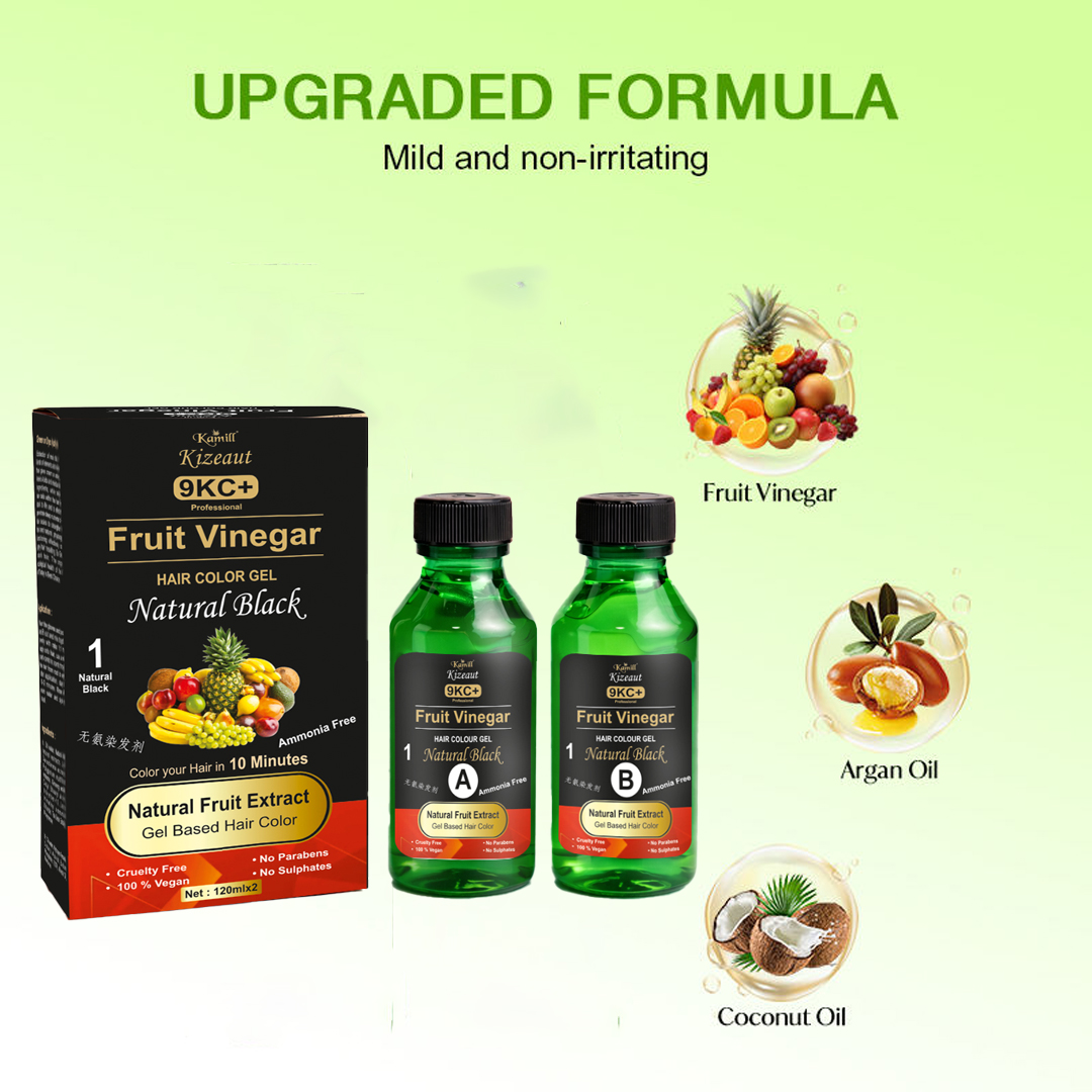Kamill 9KC+ Fruit Vinegar Gel Hair Colour – Natural Black (240g x Pack of 2) | Ammonia-Free, Long-Lasting Shine & 100% Grey Coverage - Image 4